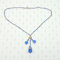 Luminous Blue Beaded Brass Necklace