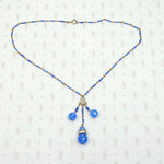 Luminous Blue Beaded Brass Necklace