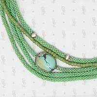 Spring Green Trade Bead Necklace with Turquoise Detail