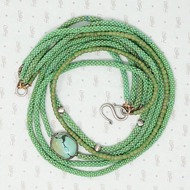 Spring Green Trade Bead Necklace with Turquoise Detail