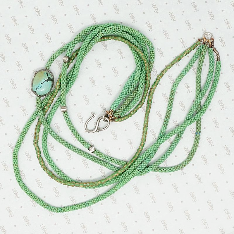 Spring Green Trade Bead Necklace with Turquoise Detail