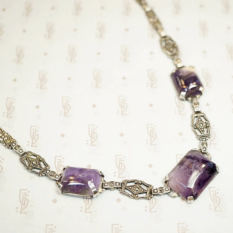 1930s Amethyst and Marcasite Silver Necklace