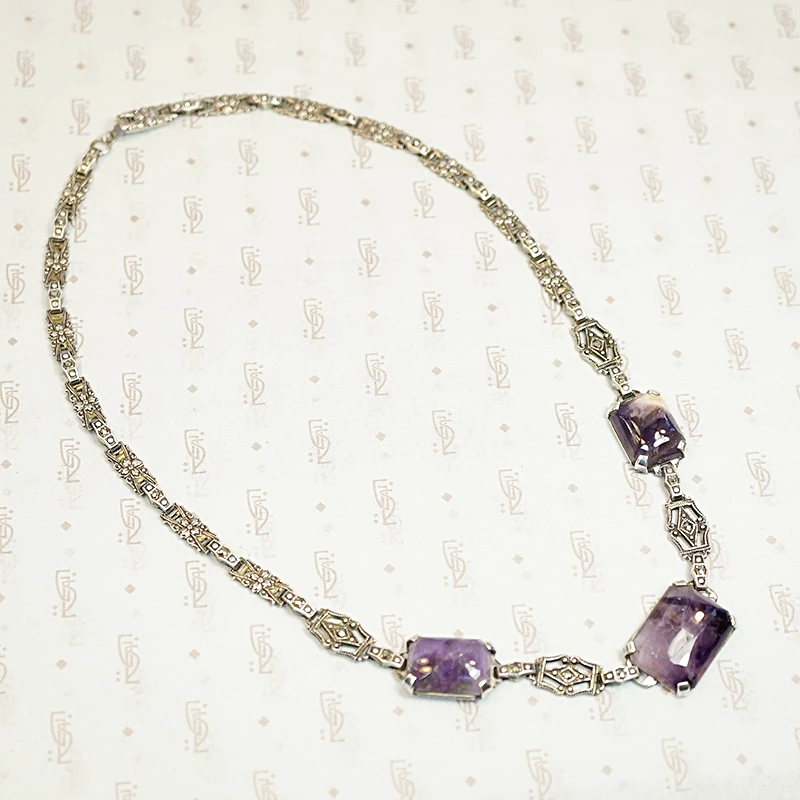 1930s Amethyst and Marcasite Silver Necklace