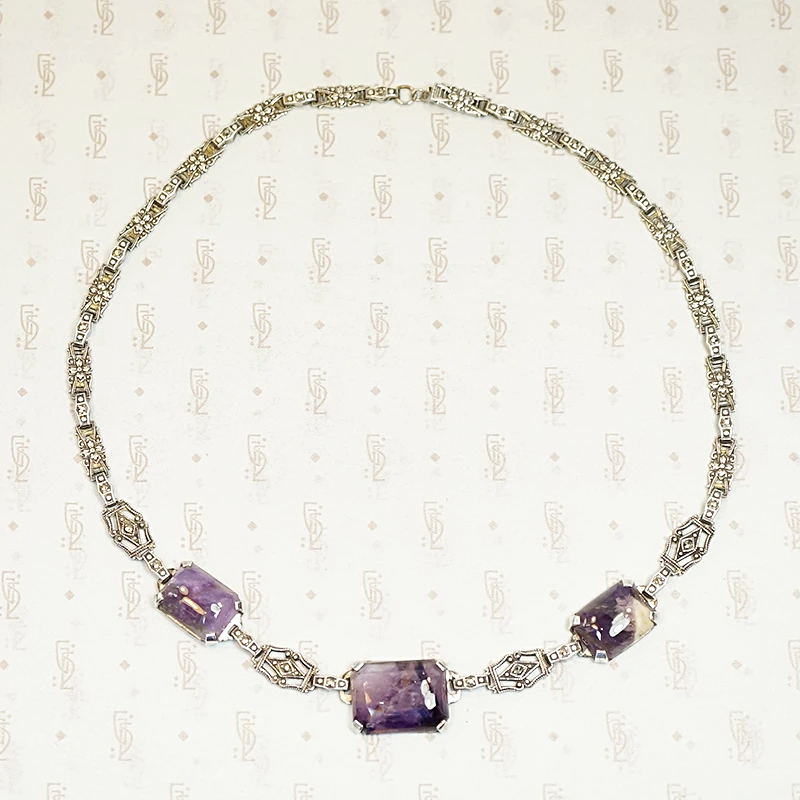 1930s Amethyst and Marcasite Silver Necklace