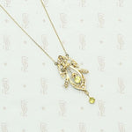 Spring Green Peridot and Pearl Edwardian Necklace. Detail view.