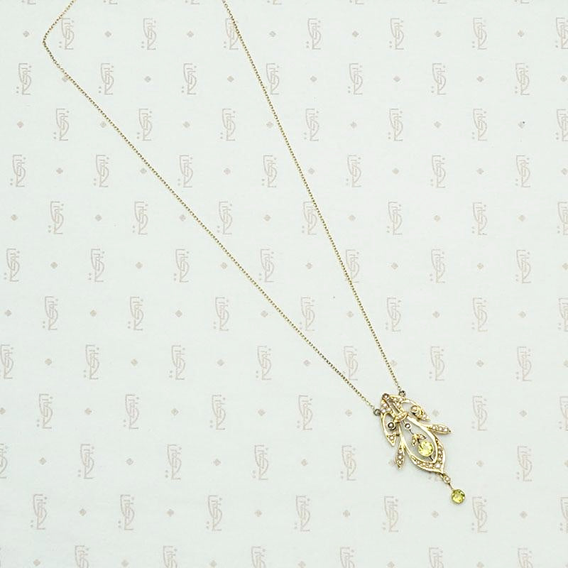 Spring Green Peridot and Pearl Edwardian Necklace