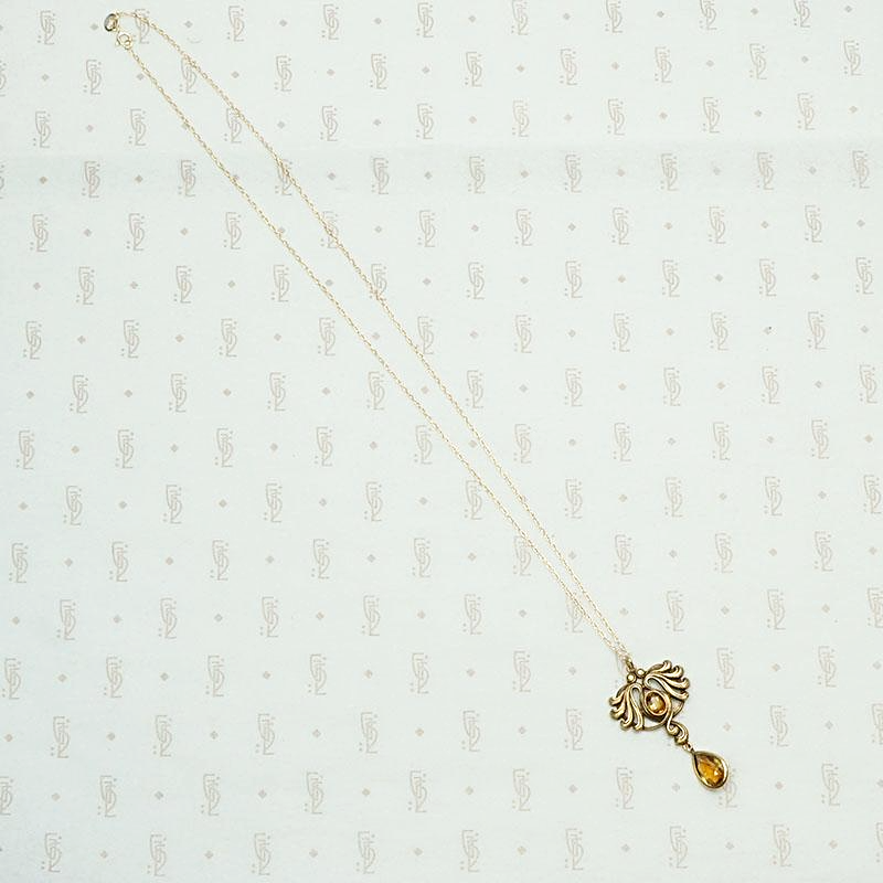 Art Nouveau Citrine and Flowing Gold Pendant