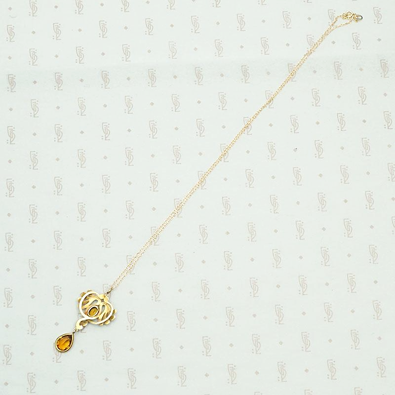 Art Nouveau Citrine and Flowing Gold Pendant