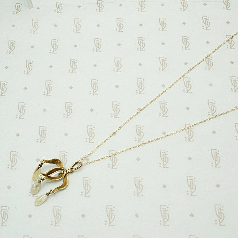 Natural Pearl & Gold Art Nouveau Necklace, back