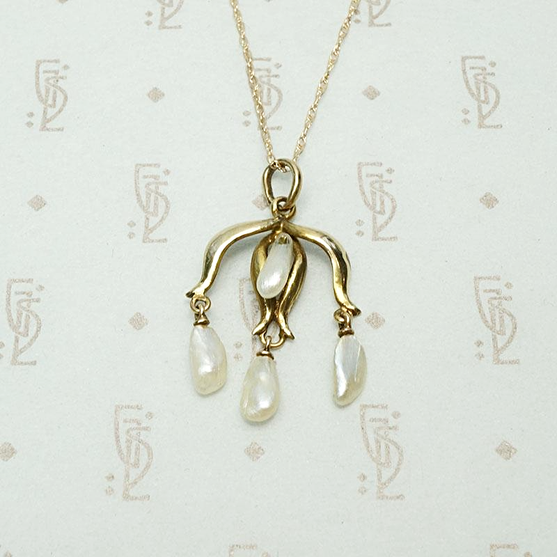 Natural Pearl & Gold Art Nouveau Necklace