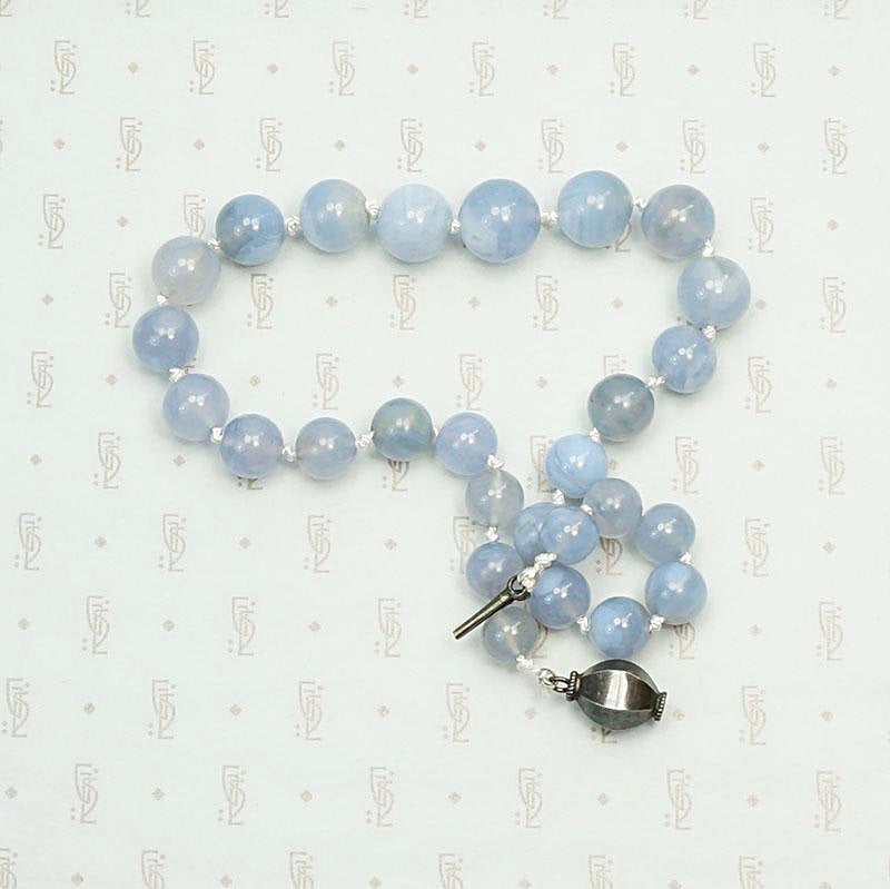 Blue Lace Agate Beads with Decorative Silver Clasp