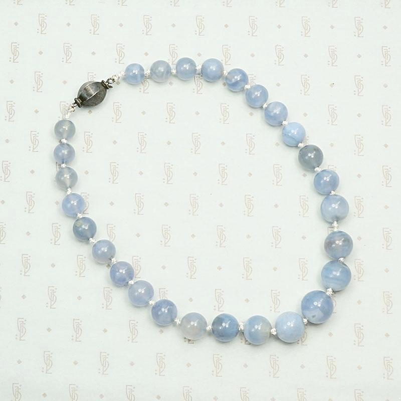 Blue Lace Agate Beads with Decorative Silver Clasp