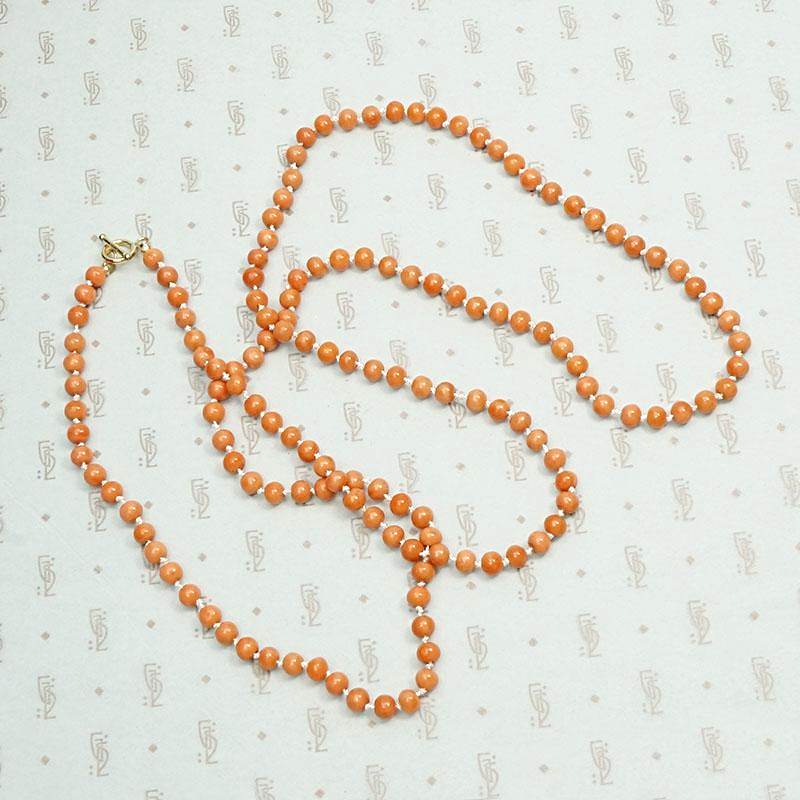 Coral Beads on White Silk Necklace