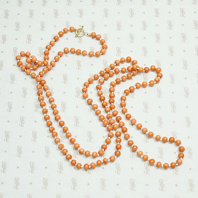 Extra Long Coral Bead Necklace