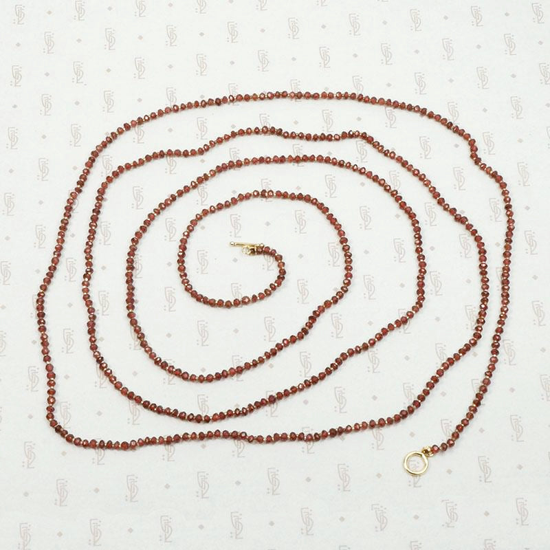 Extra Long Strand of Tiny Garnet & Steel Beads