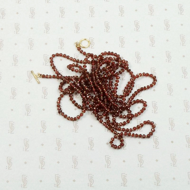 Extra Long Strand of Tiny Garnet & Steel Beads