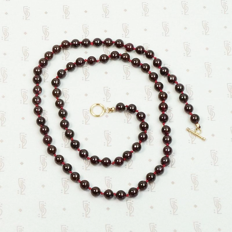 Claret Colored Garnet Bead Necklace
