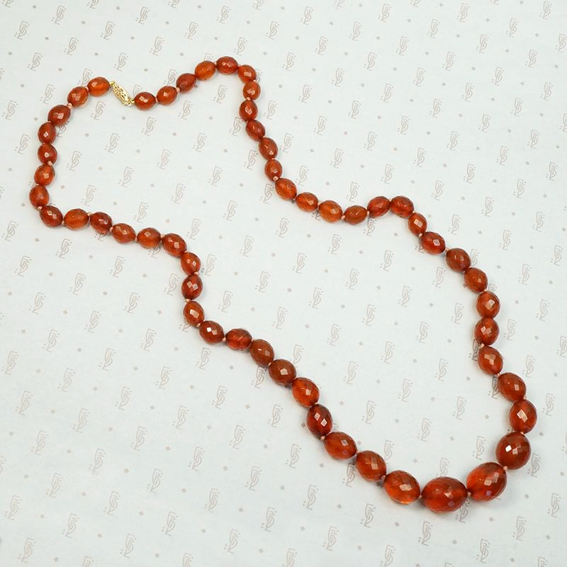 Faceted Amber Bead Necklace with Filigree Clasp