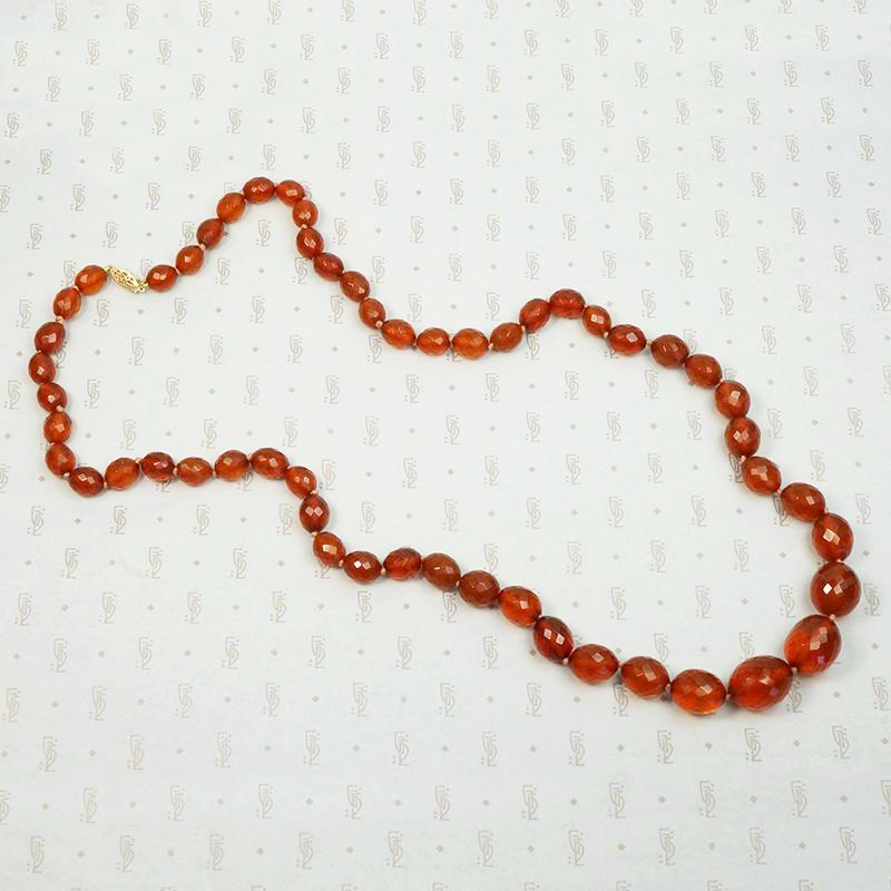 Faceted Amber Bead Necklace with Filigree Clasp