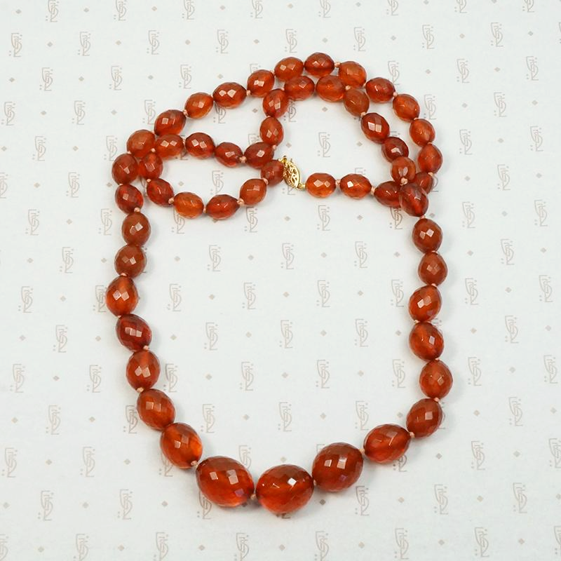 Faceted Amber Bead Necklace with Filigree Clasp
