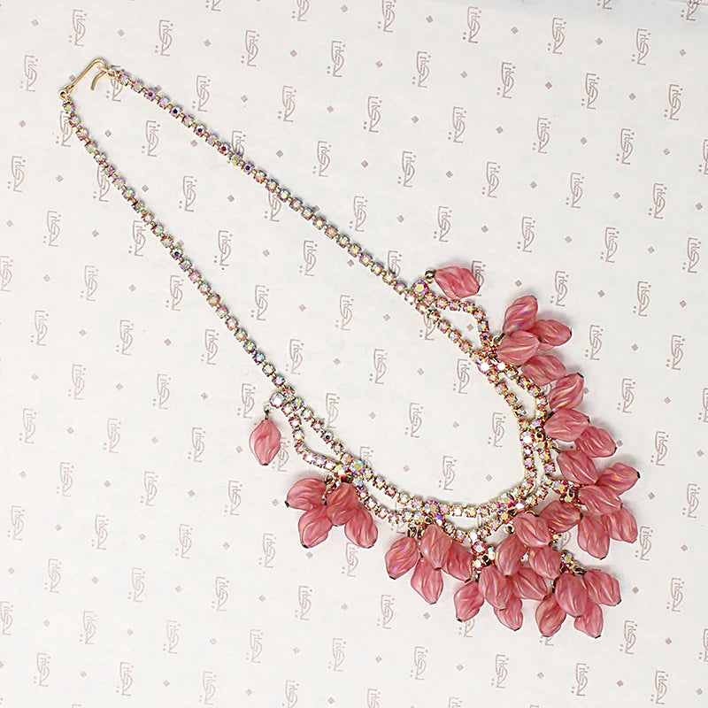 All the Pink Glass & Rhinestone Swag Necklace