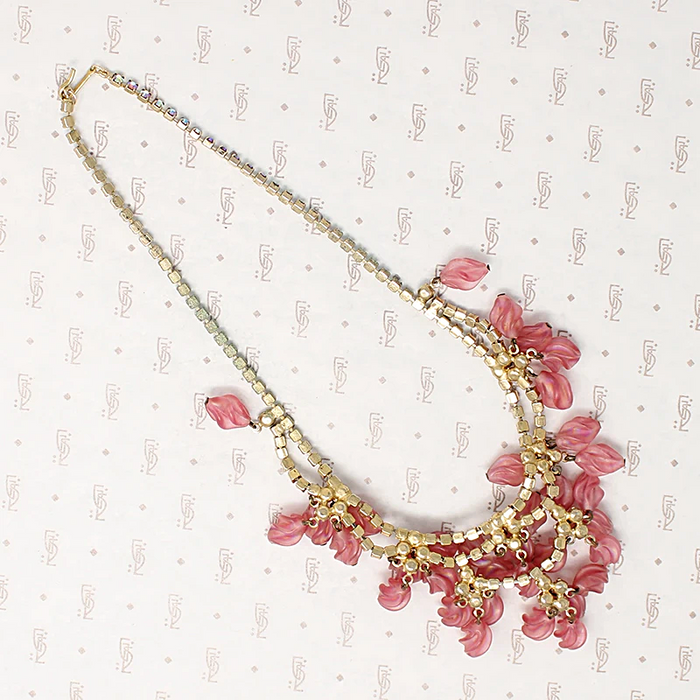 All the Pink Glass & Rhinestone Swag Necklace