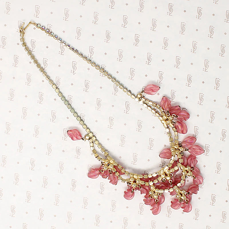 All the Pink Glass & Rhinestone Swag Necklace