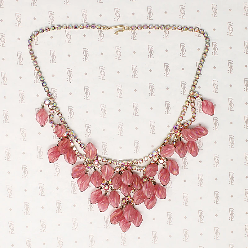 All the Pink Glass & Rhinestone Swag Necklace