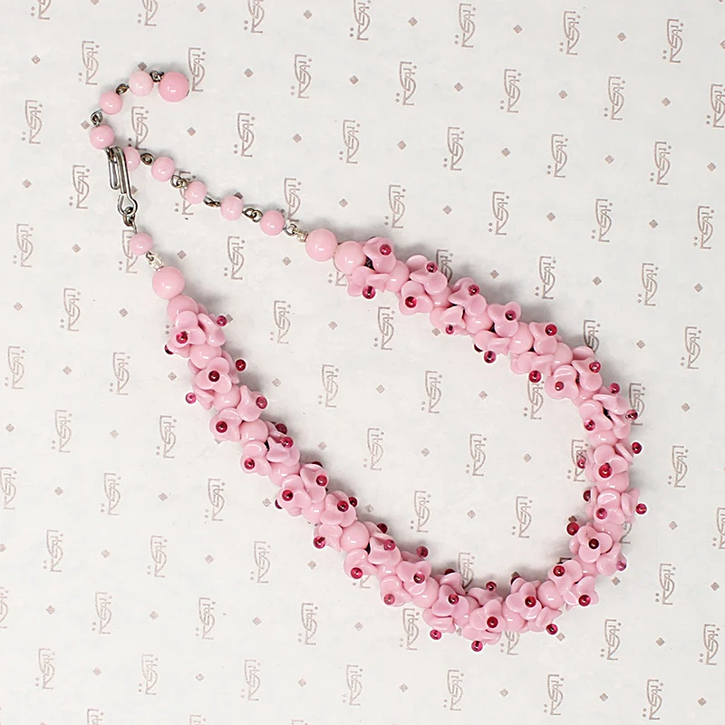 Clustered Blossoms Pink Glass Bead Choker