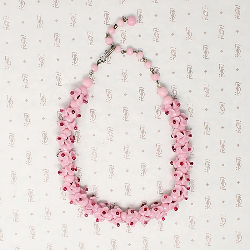 Clustered Blossoms Pink Glass Bead Choker