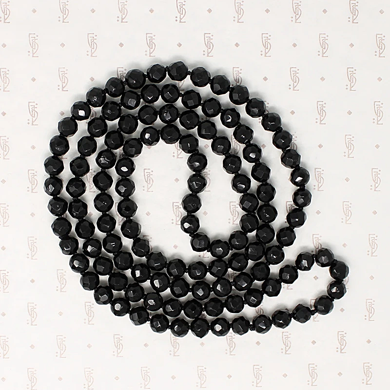 Long Victorian English Black Glass Bead Necklace