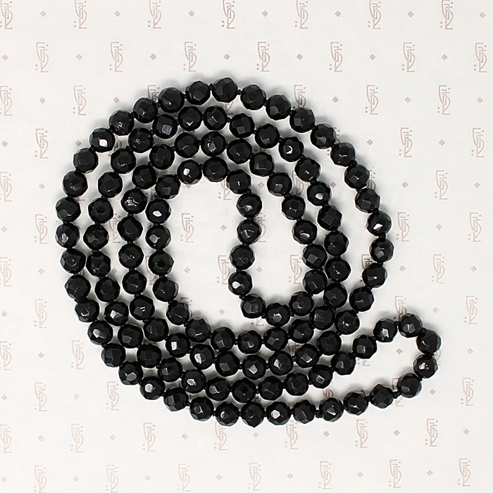 Long Victorian English Black Glass Bead Necklace