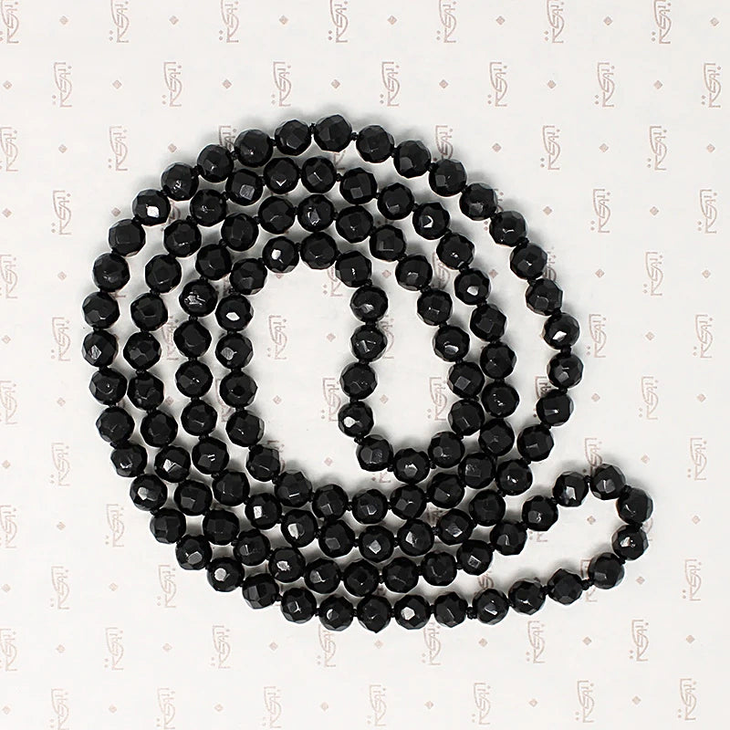Long Victorian English Black Glass Bead Necklace