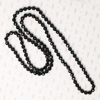 Long Victorian English Black Glass Bead Necklace