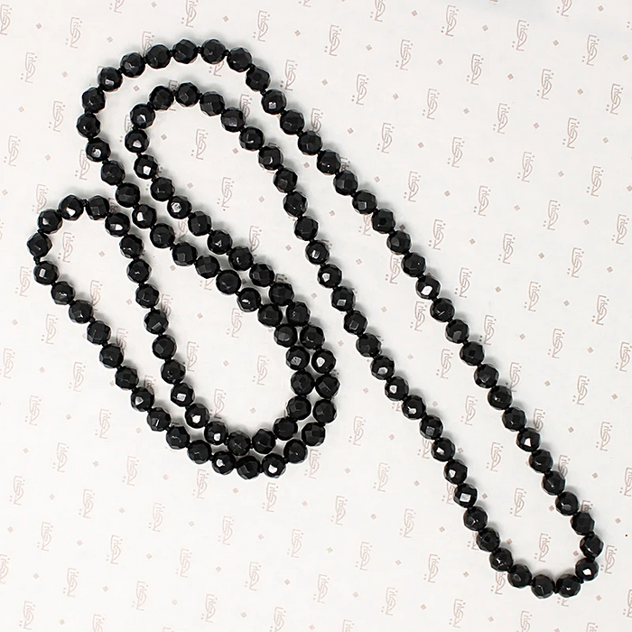 Long Victorian English Black Glass Bead Necklace