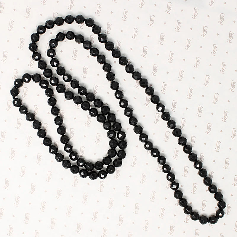 Long Victorian English Black Glass Bead Necklace