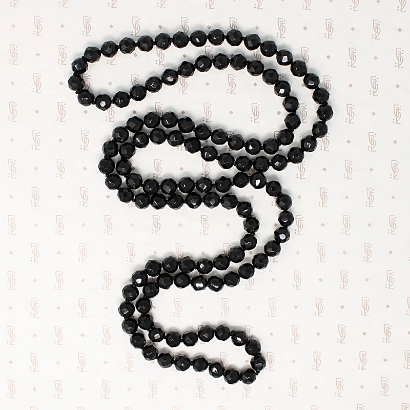 Long Victorian English Black Glass Bead Necklace