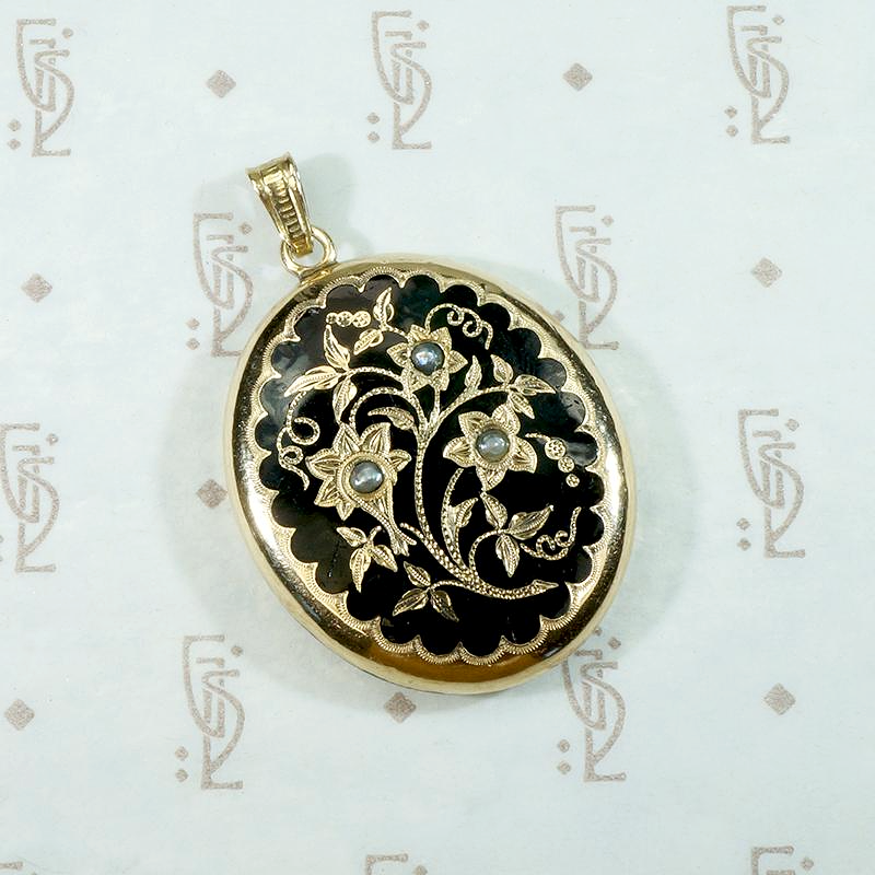 Enameled & Engraved Victorian Pearl-Set Gold Locket