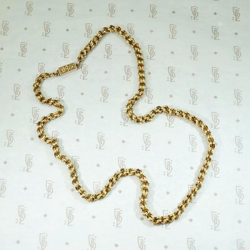 Engraved 15ct Gold Link Chain with Pearl-Set Clasp