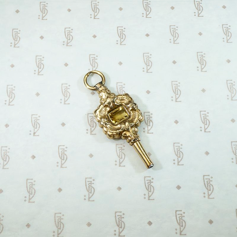 Antique Gold Sheeted Watch Key with Citrine