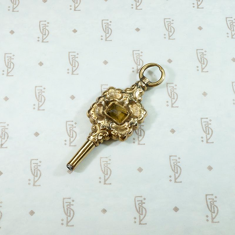 Antique Gold Sheeted Watch Key with Citrine