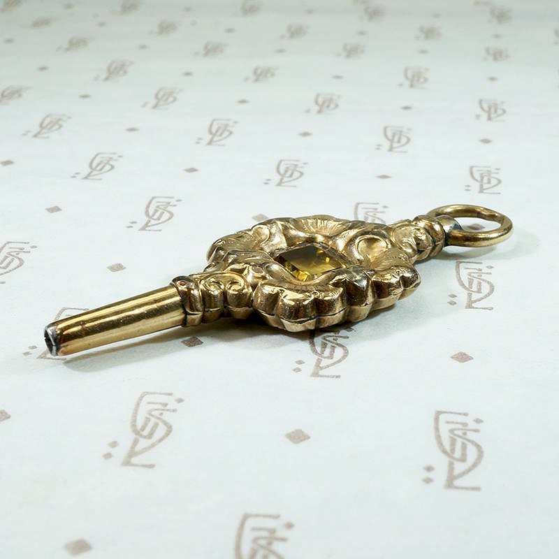 Antique Gold Sheeted Watch Key with Citrine