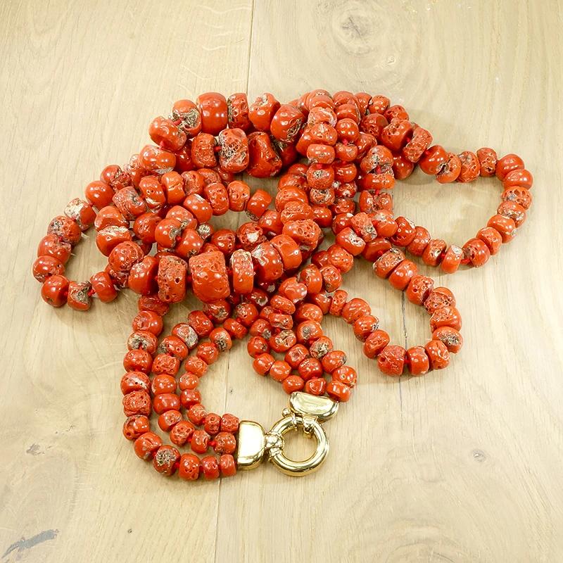 Three Strand Red Organic Bead Statement Necklace