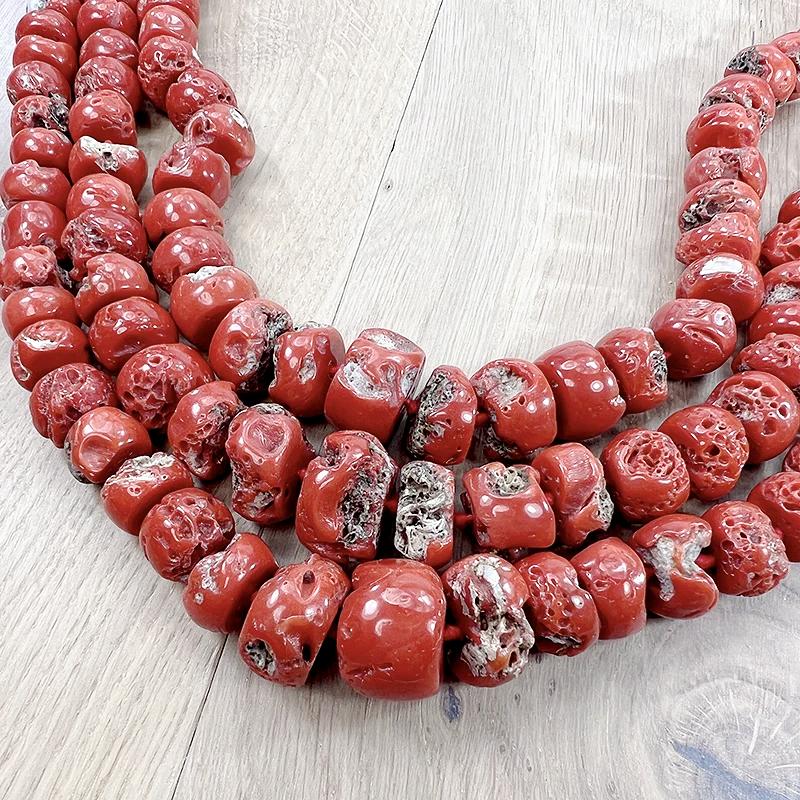 Three Strand Red Organic Bead Statement Necklace