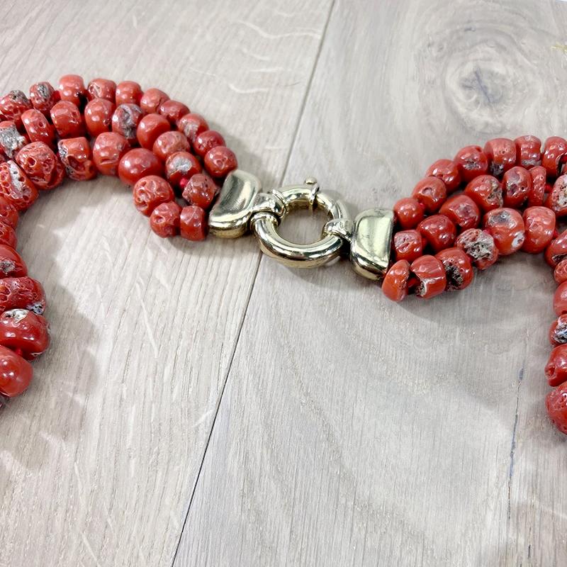 Three Strand Red Organic Bead Statement Necklace