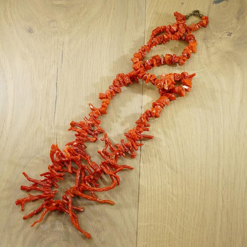 Fiery Red Branch Bead Necklace