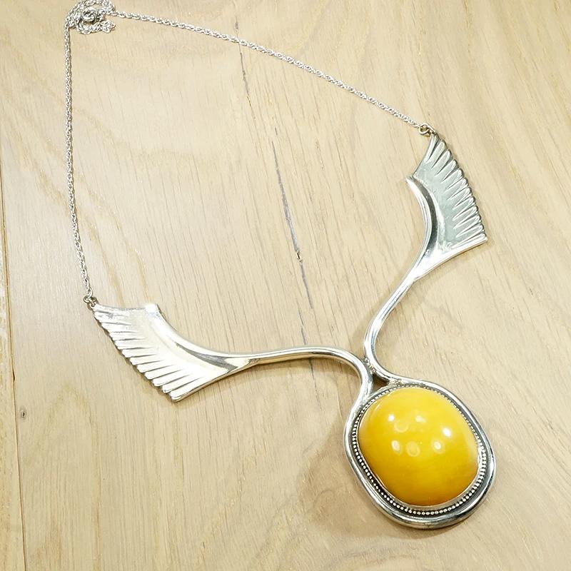 Modernist Amber & Silver Pectoral Necklace
