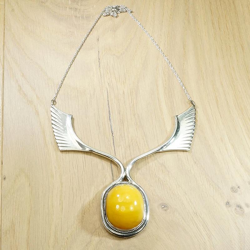 Modernist Amber & Silver Pectoral Necklace