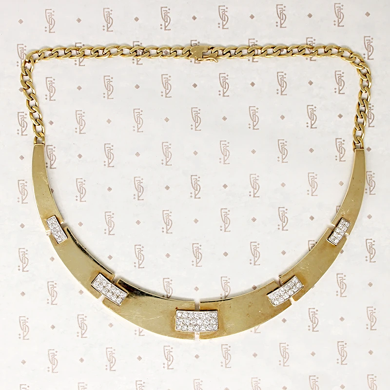 Chic Disco Era 14k Gold Collar with Diamond Encrusted Links