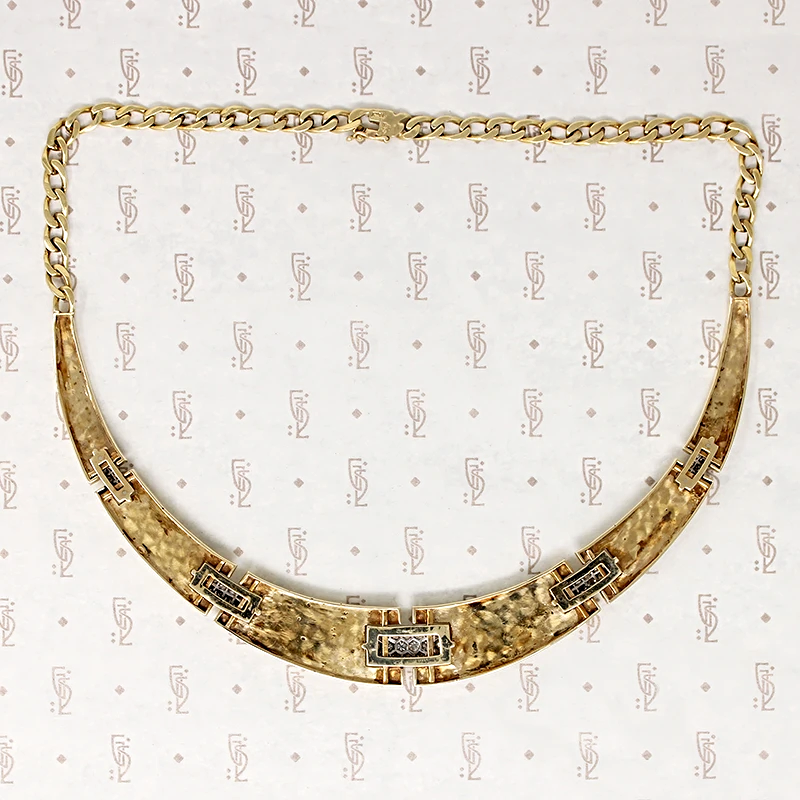 Chic Disco Era 14k Gold Collar with Diamond Encrusted Links